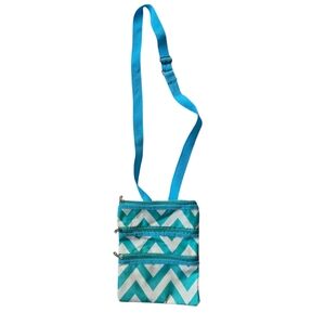 Chevron Pattern Crossbody Travel Utility Bag - Blue and White Purse